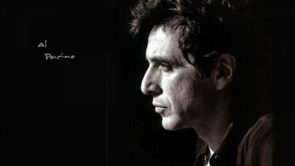 Al Pacino side profile portrait black and white intense expression dramatic lighting wallpaper