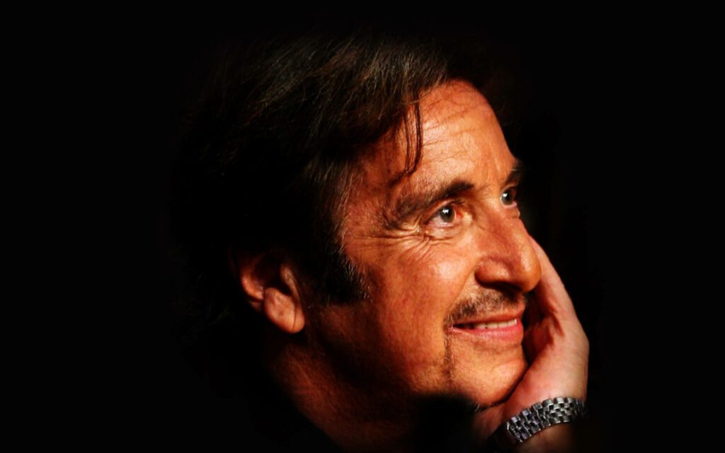 Al Pacino adorable photoshoot smiling expressive features dark background wallpaper image