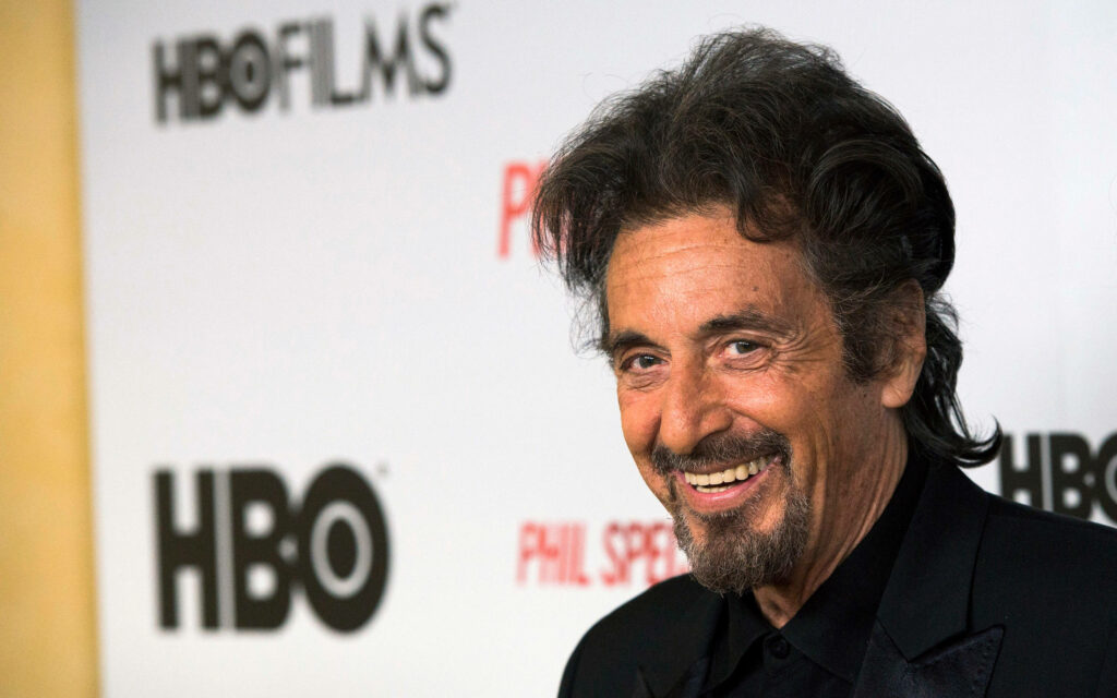 Al Pacino smiling at Phil Spector premiere HBO Films backdrop vibrant sharp wallpaper