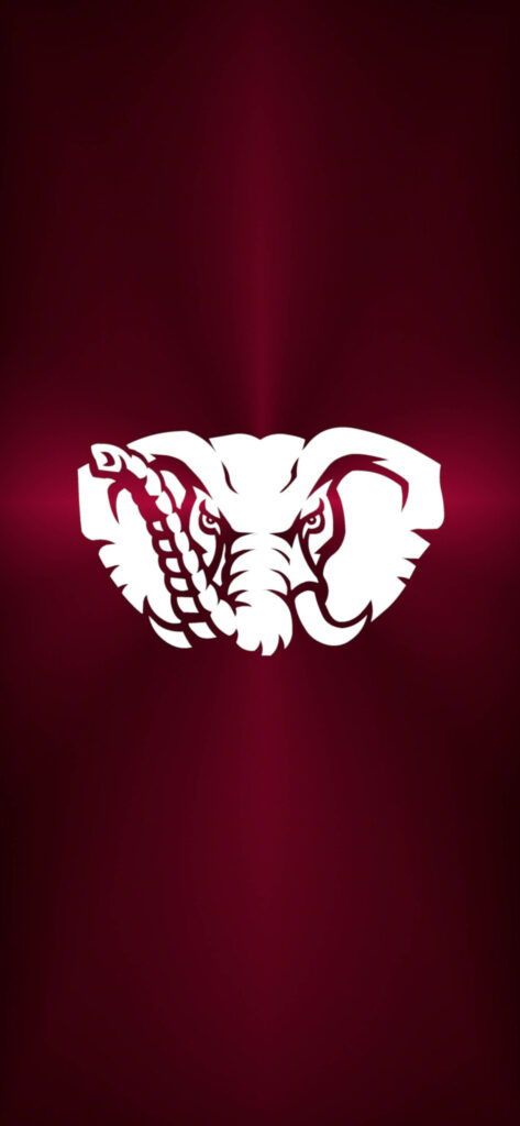 Metallic Alabama Crimson Tide elephant logo on deep crimson background wallpaper design