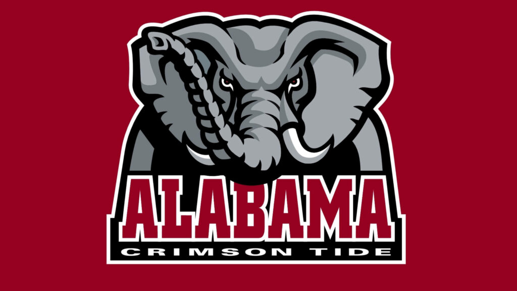 Alabama Crimson Tide elephant logo on deep crimson background wallpaper showcasing team pride