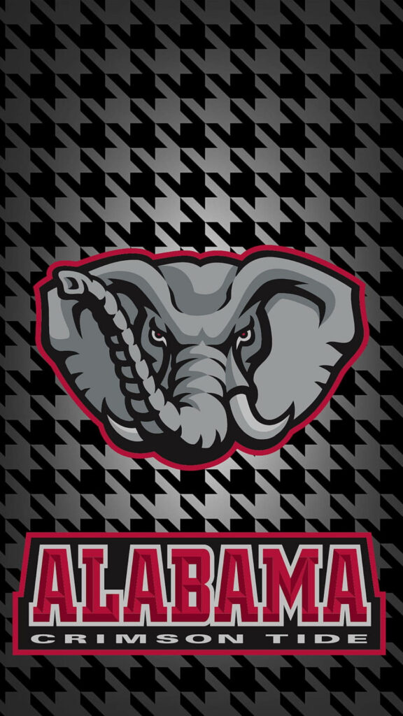 Alabama Crimson Tide elephant mascot on black gray houndstooth background with team name Wallpaper
