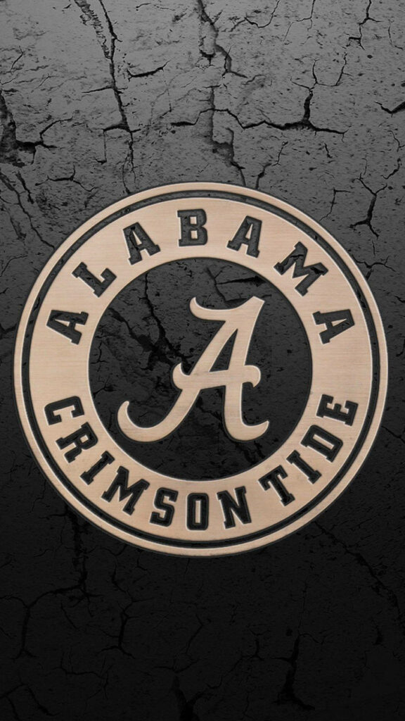 Alabama Crimson Tide emblem on textured grey cracked background with bold team name wallpaper