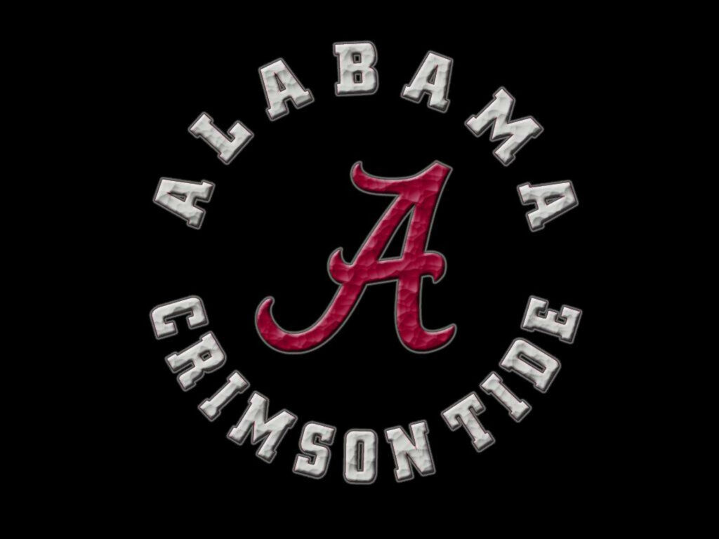 Alabama Crimson Tide embossed logo wallpaper with bold red A and metallic letters on black background
