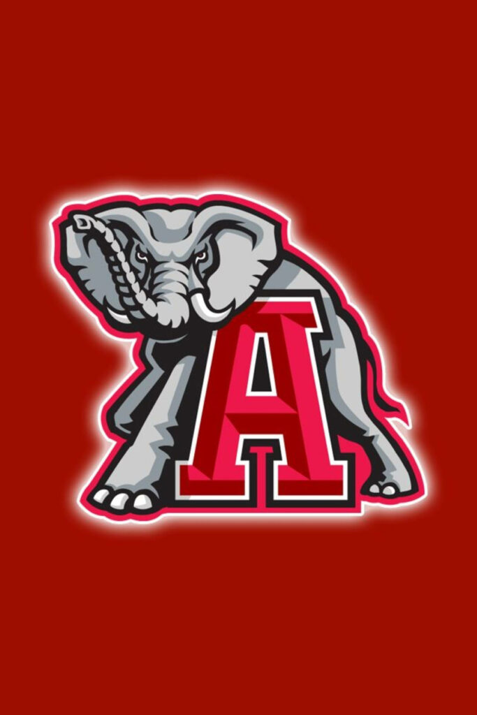 Alabama Crimson Tide fierce elephant logo over large red A on solid red background wallpaper