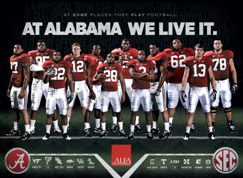 Alabama Crimson Tide football team portrait united ready for action dynamic wallpaper background