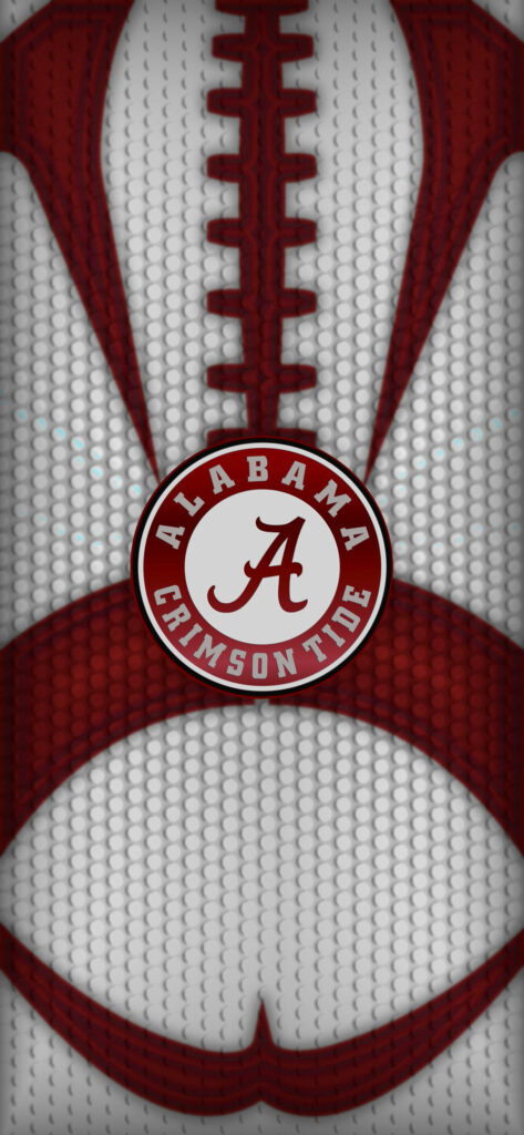 Alabama Crimson Tide logo on white textured background with stylized football design wallpaper