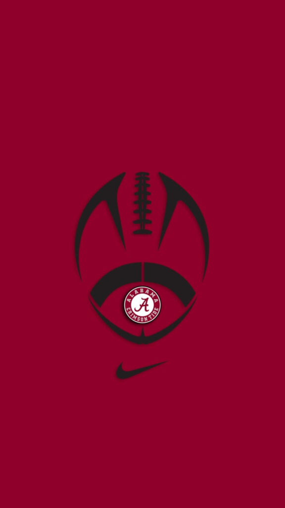 Alabama Crimson Tide football wallpaper with team logo stylized football and Nike on crimson background