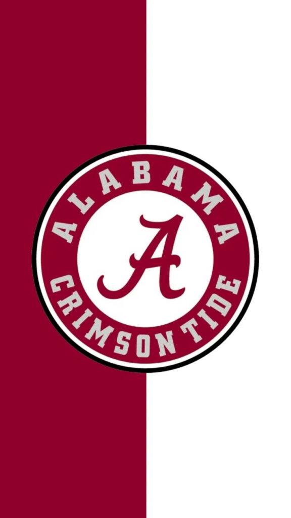 Alabama Crimson Tide logo on bold red and white split background wallpaper background