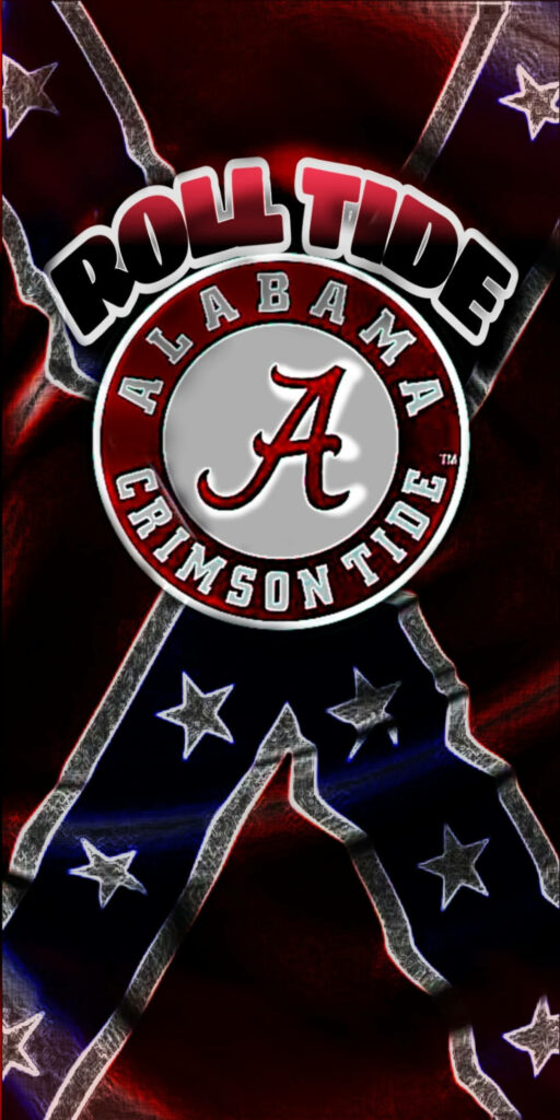 Alabama Crimson Tide logo with bold Roll Tide text on deep red and dark blue background wallpaper