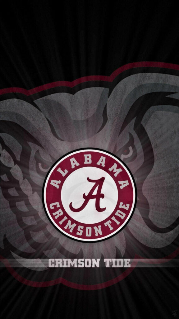 Alabama Crimson Tide logo with fierce elephant background showcasing team strength wallpaper