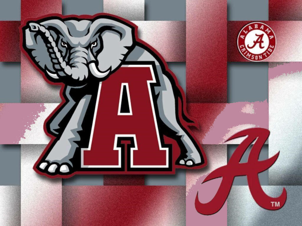 Alabama Crimson Tide wallpaper with bold crimson gray weave elephant mascot and team logos
