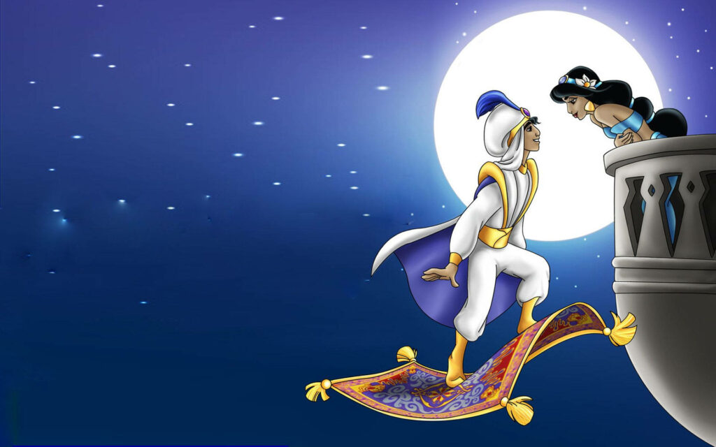 Aladdin & Jasmine Romantic Full Moon Wallpaper - Starry Background