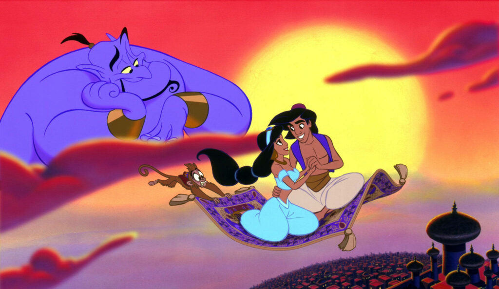 Magical Aladdin & Jasmine Carpet Ride Wallpaper at Sunset
