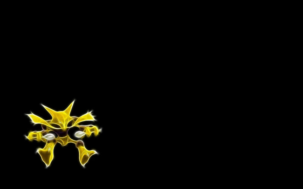 Alakazam on right side with striking yellow design on bold black background wallpaper