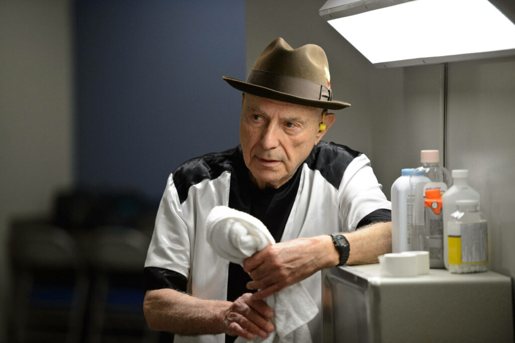Alan Arkin candid backstage wearing referee shirt and hat Grudge Match movie wallpaper background