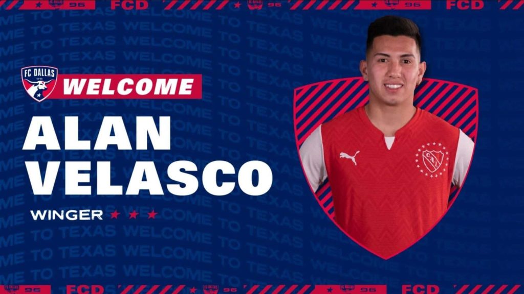 Alan Velasco FC Dallas digital wallpaper red jersey dynamic blue Welcome to Texas MLS design