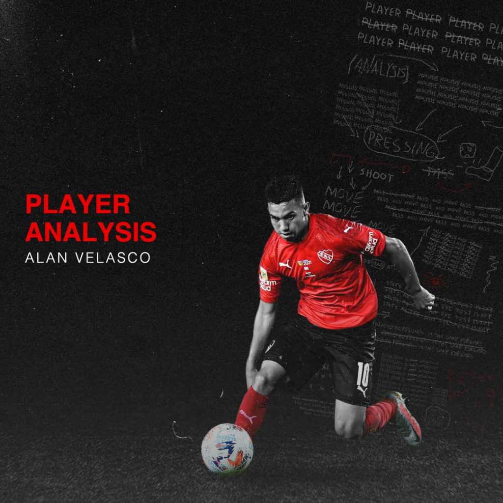 Footballer Alan Velasco in red kit on chalkboard background with tactical analysis annotations wallpaper