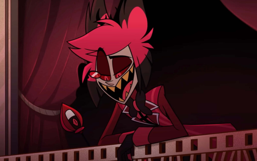 Alastor the Radio Demon Hazbin Hotel mischievous smile vibrant sinister character wallpaper background