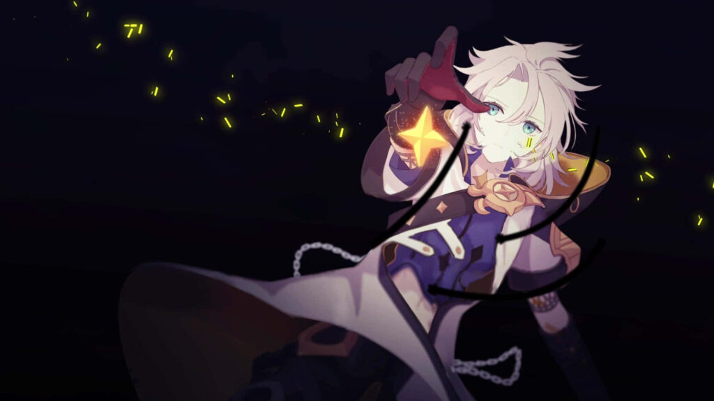 Albedo Genshin Impact four-star Alchemist controlling glowing alchemical energy dark background Wallpaper