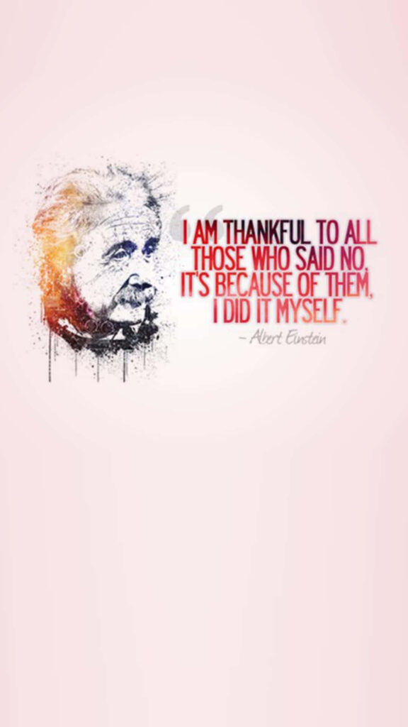 Albert Einstein artistic portrait with inspirational quote on determination wallpaper background