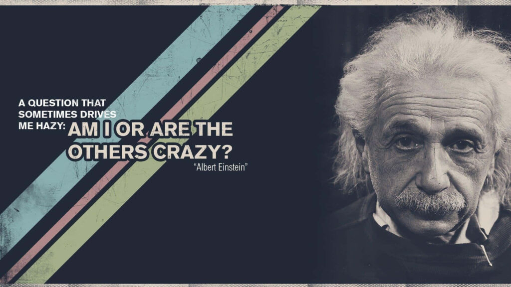 Albert Einstein portrait wallpaper with famous quote on dark retro background for inspiration