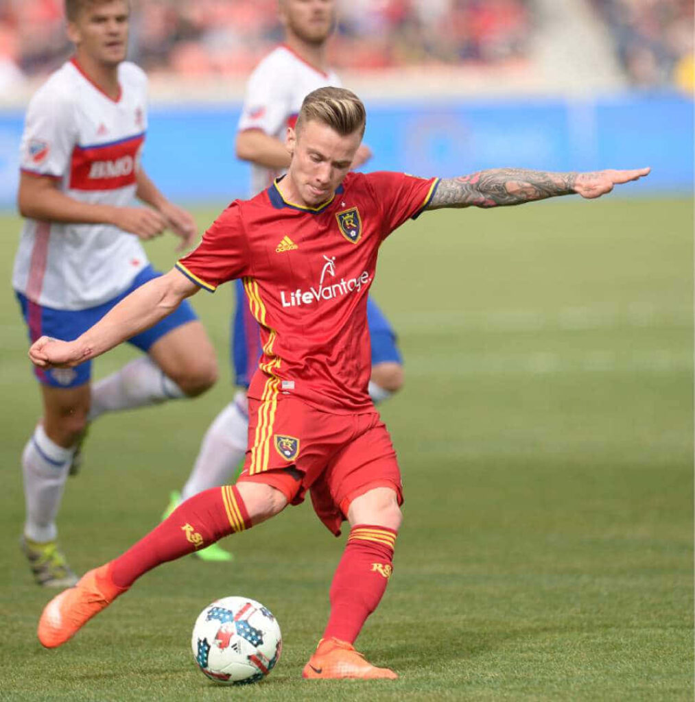 Albert Rusnak Real Salt Lake powerful shot soccer match Toronto FC focused skill wallpaper