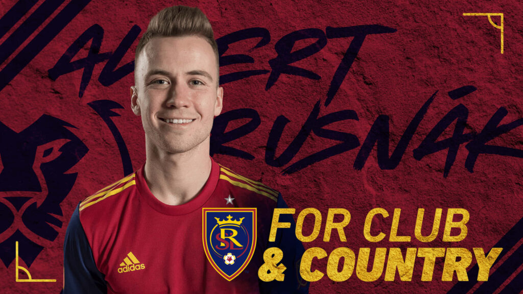 Albert Rusnák in Real Salt Lake red and blue kit For Club and Country team poster wallpaper