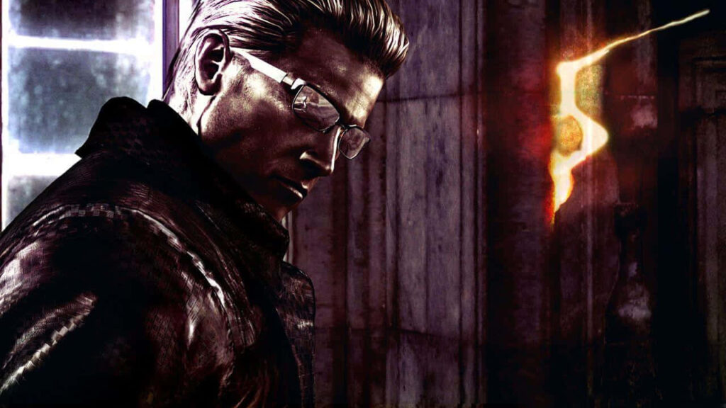 Albert Wesker intense pose dramatic lighting Resident Evil iconic character wallpaper background