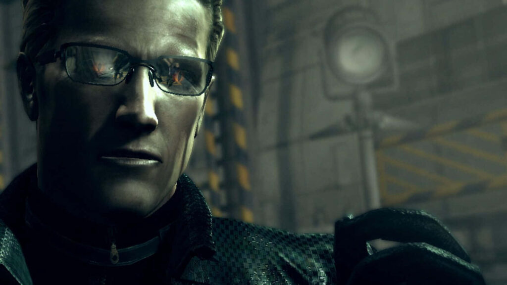 Albert Wesker intense expression sunglasses Resident Evil high-tech industrial wallpaper background