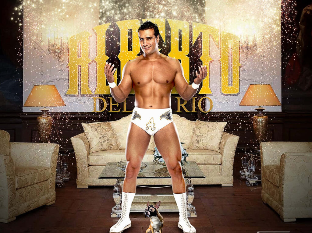 Alberto Del Rio confident in luxurious room with sparkling effects dynamic wrestling wallpaper