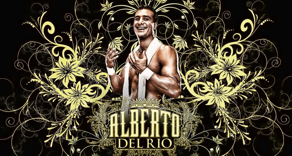 Alberto Del Rio centered with gold floral designs and bold name lettering wallpaper background