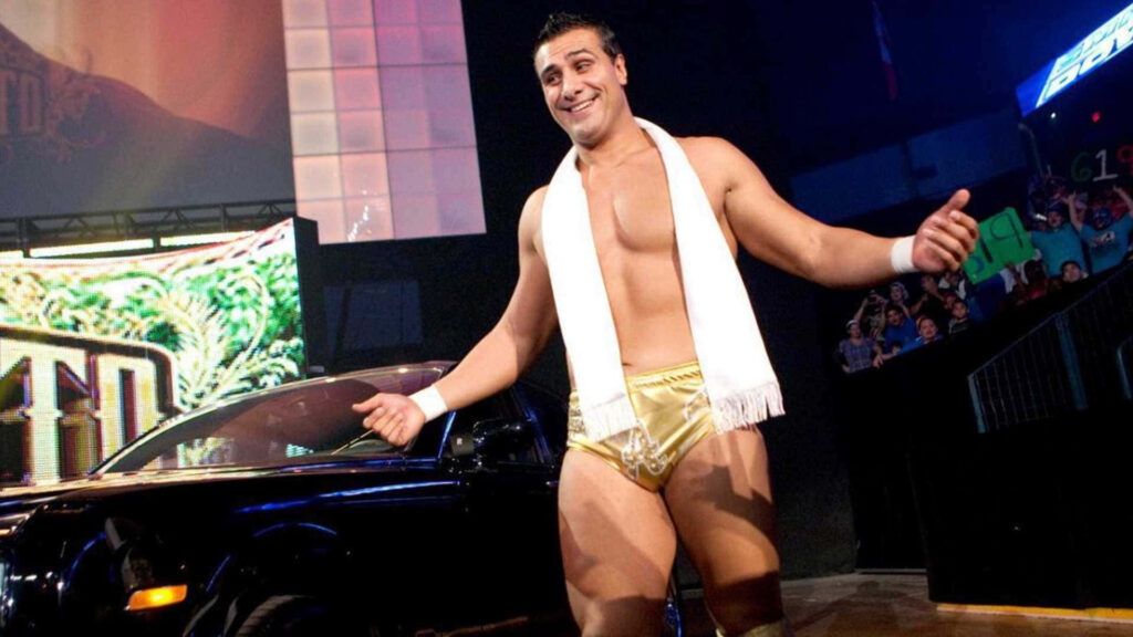 WWE Superstar Alberto Del Rio posing confidently by luxury car showcasing signature style Wallpaper