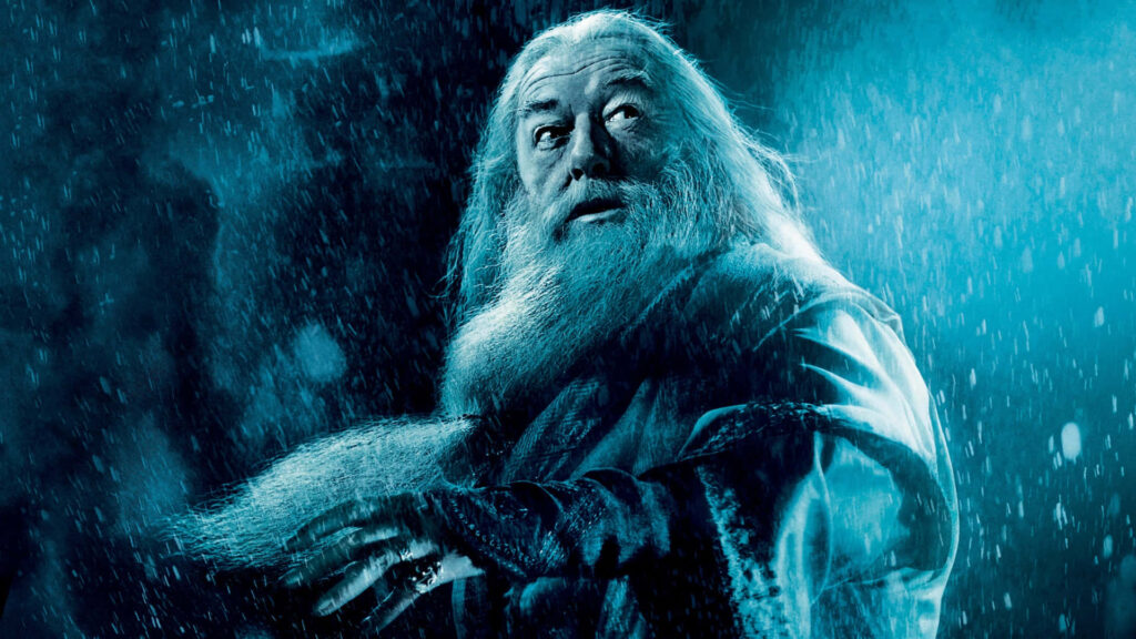 Magical Albus Dumbledore Wallpaper with Mystical Blue Glow