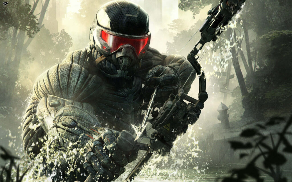 Arrow-wielding Crynet Soldier Emerges from the Waves of the Crysis HD Battlefield Wallpaper