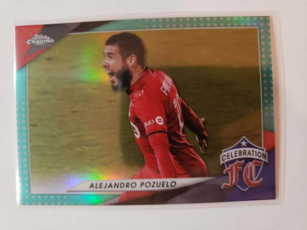Football player Alejandro Pozuelo in action vibrant Celebration FC card wallpaper background