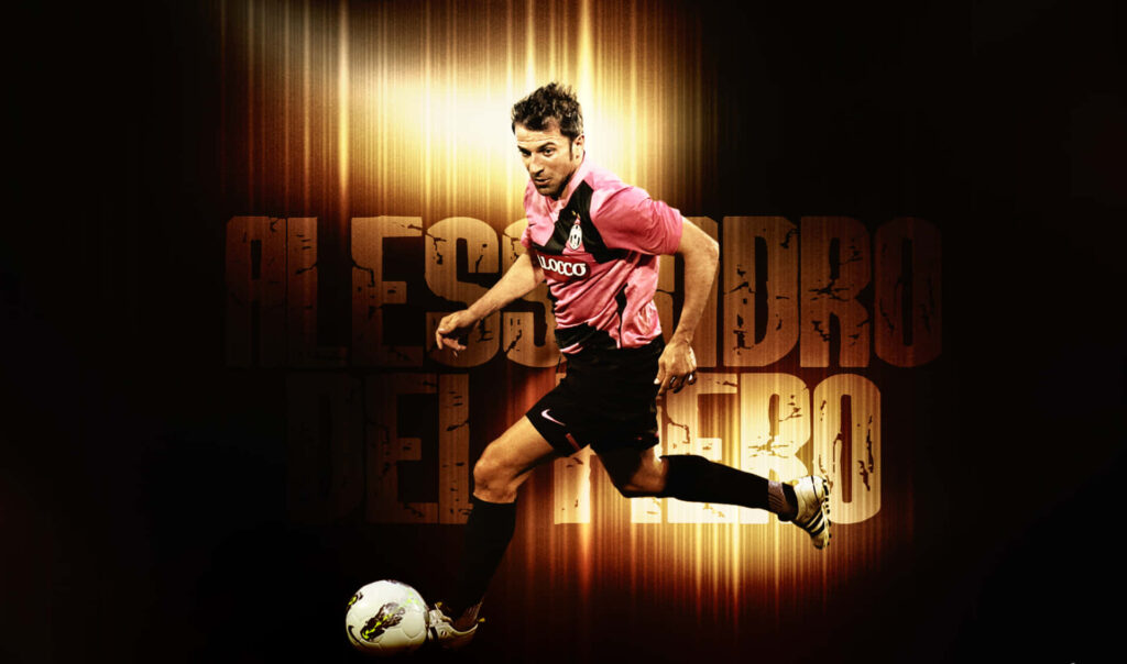 Alessandro Del Piero dynamic action poster with bold illuminated background and name display Wallpaper