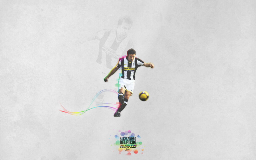 Alessandro Del Piero in dynamic action with colorful trail artistic football wallpaper background