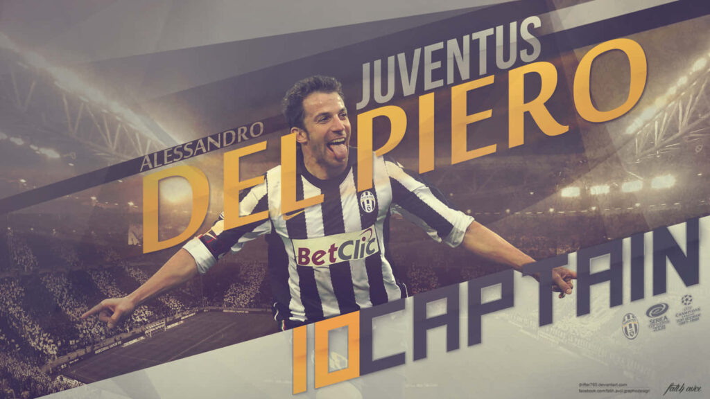 Alessandro Del Piero Juventus wallpaper captain number 10 celebrating in stadium backdrop poster