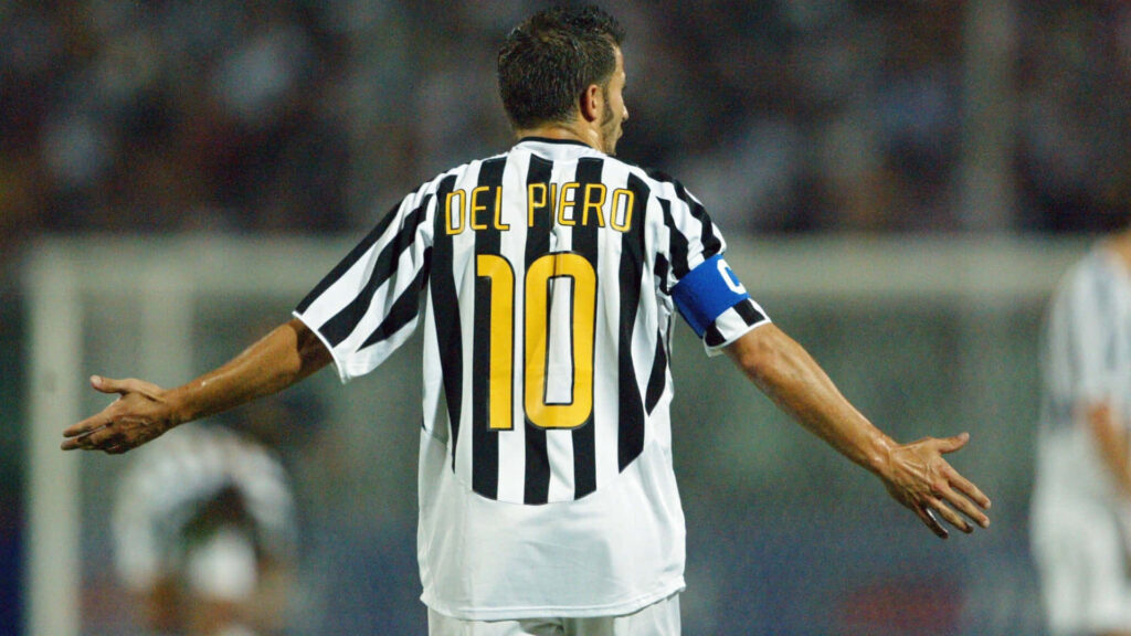 Alessandro Del Piero in Juventus number 10 jersey captaining team on field legendary footballer Wallpaper