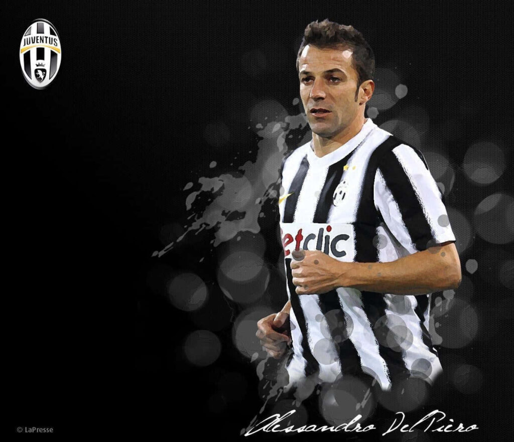 Alessandro Del Piero Juventus digital artwork wallpaper with paint splatter and club logo