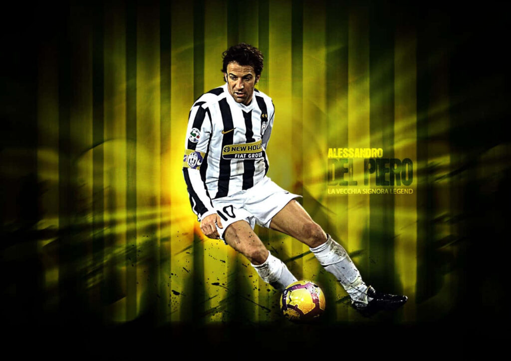 Alessandro Del Piero Juventus jersey in action legendary football player dynamic background wallpaper