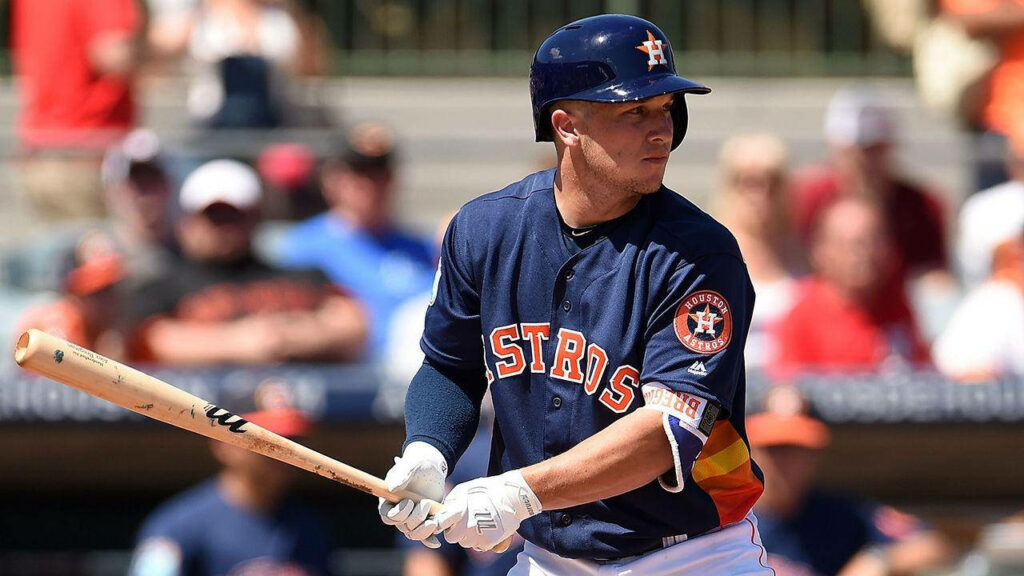Alex Bregman Houston Astros batting stance dark blue uniform focused baseball game wallpaper