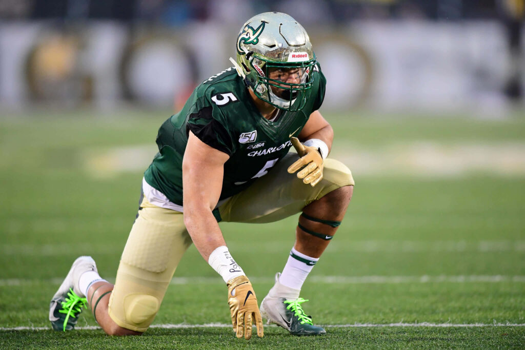 Alex Highsmith intense football moment ready for action showing athleticism and determination Wallpaper