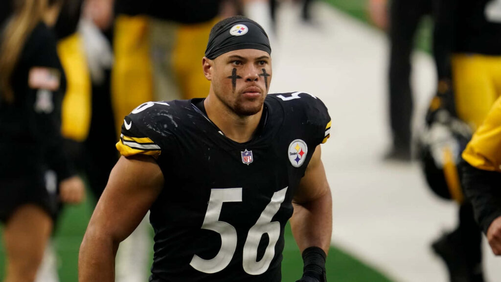 Alex Highsmith number 56 Pittsburgh Steelers linebacker focused on field ready for action wallpaper