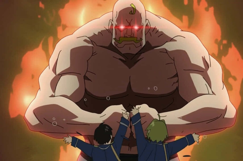 Alex Louis Armstrong Fullmetal Alchemist muscular build intense protective pose dynamic wallpaper