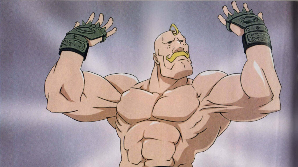 Alex Louis Armstrong muscular alchemist striking pose dramatic wallpaper background