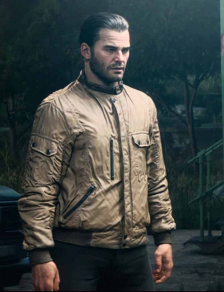 Alex Mason ready for action with determined expression rugged style moody outdoor wallpaper background