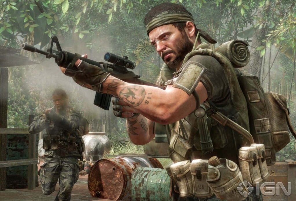 Alex Mason intense jungle combat wallpaper showing focus determination in warfare background