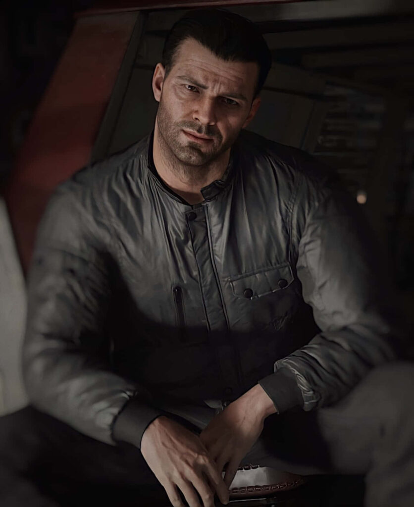 Alex Mason serious intense expression rugged jacket wallpaper background military character